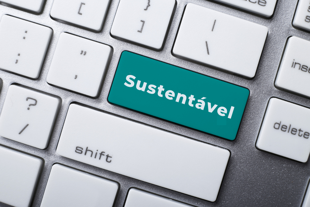 Tecla de teclado com a palavra Sustentável